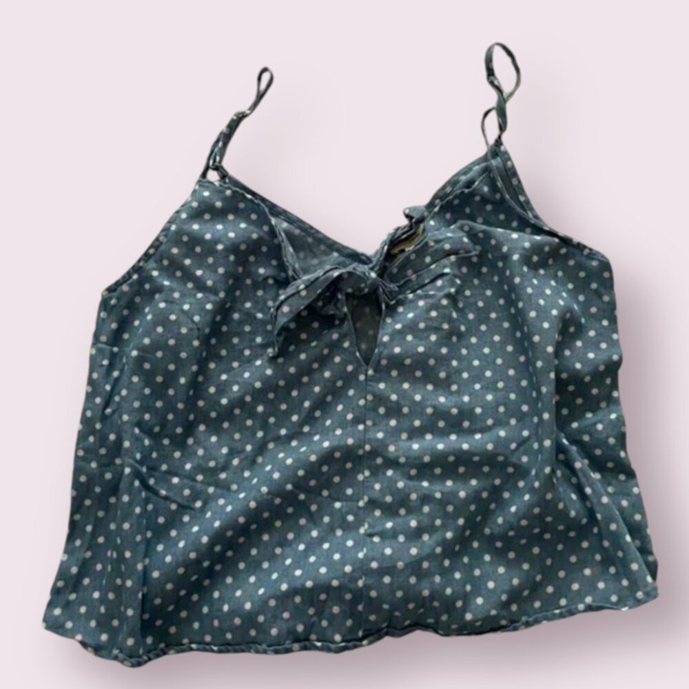 ⭐️ Polka Dot Tie Knot Peasant Peasant Hipster Hippie Farm Bow Tank Boho Blouse